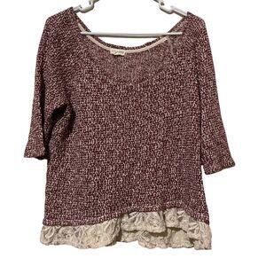 Maison Jules Top Knit Light Sweater Ruffle Lace‎ Detail Womens XL